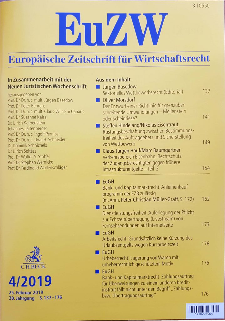 Titelseite EuZW 2019 Heft 4