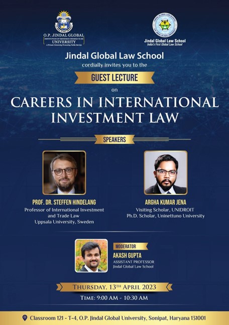 Guest Lecture at Jindal Global Law School on Careers inInternational Investment Law